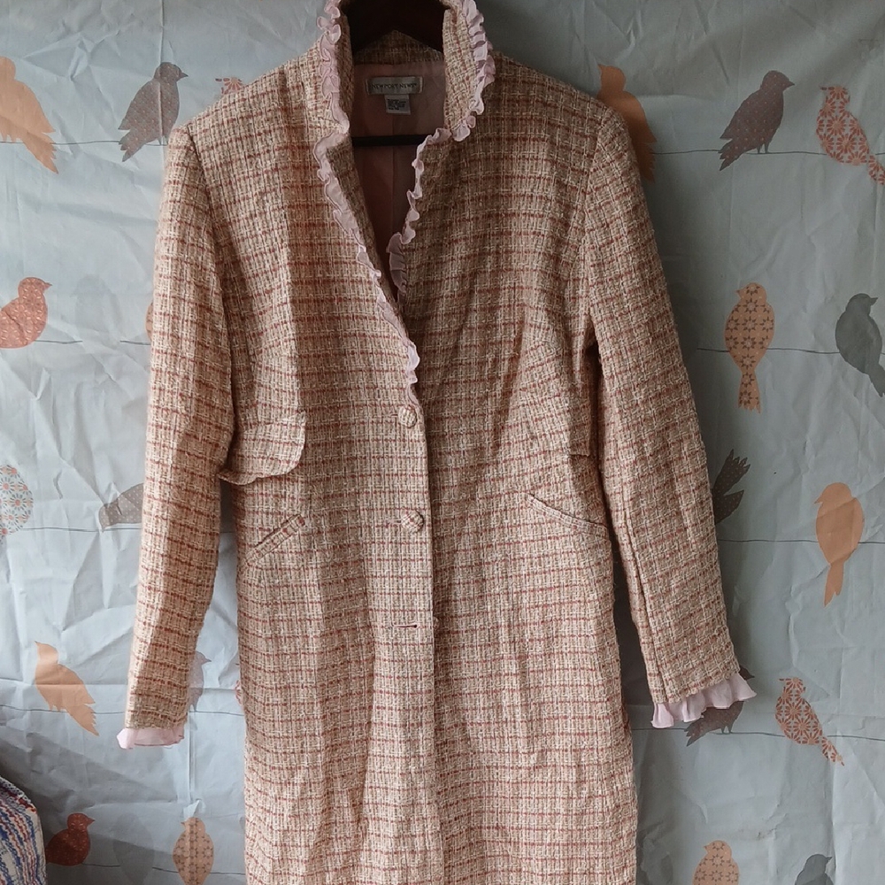 Vintage Elegant Pink Tweed Women's Coat Set